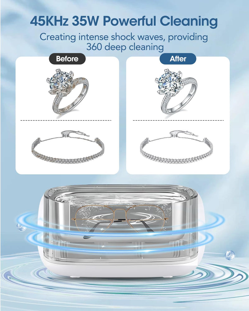 Adiding Jewelry Cleaning Machine, 650mL (23oz) Ring Sonic Cleaner Machine for Glasses, Earring, Denture, Retainer, Watch Straps, Razor -5 Cleaning Modes, Digital Timer, SUS304 Stainless Steel Brown