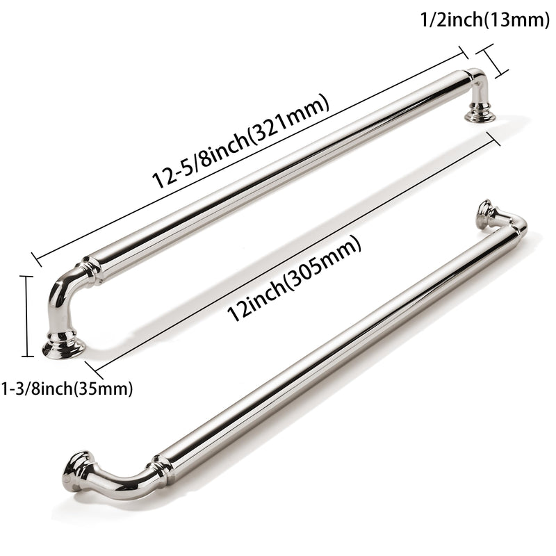 khtumeware 2-Pack Polished Nickel Heavy-Duty Solid Cabinet Pulls, 12 Inch(305mm) Hole Center, Drawer Pulls, Cabinet Hardware, Suitable for Kitchen Cabinets, Bathrooms and Dressers 12 Inch(305mm)Hole Center