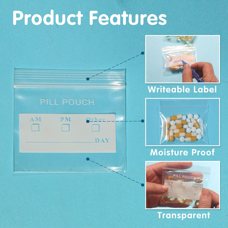 [Australia - AusPower] - 125 Packs 6 Mil Sturdy Pill Bags BPA Free Pill Pouch 3 x 2.75 Inch Write-on Label Seal Waterproof Reusable Clear Small Ziplock Plastic Bags for Travel Pill Organizer, Jewelry and Small Craft Pieces Writable-6mil Pack of 125 