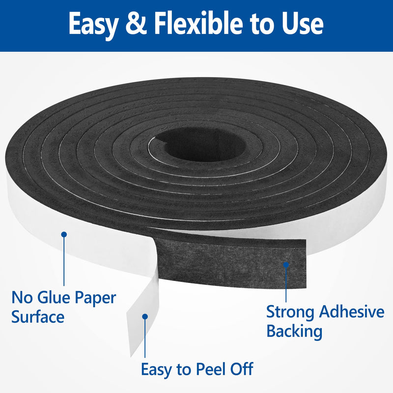 [Australia - AusPower] - Self Adhesive Foam Tape Weatherstrip 1/2In x 1/4In x 42Ft High Density Foam Insulation Strips Foam Seal Weather Stripping with Strong Adhesive for Door and Window Sound Isolation Soundproofing 
