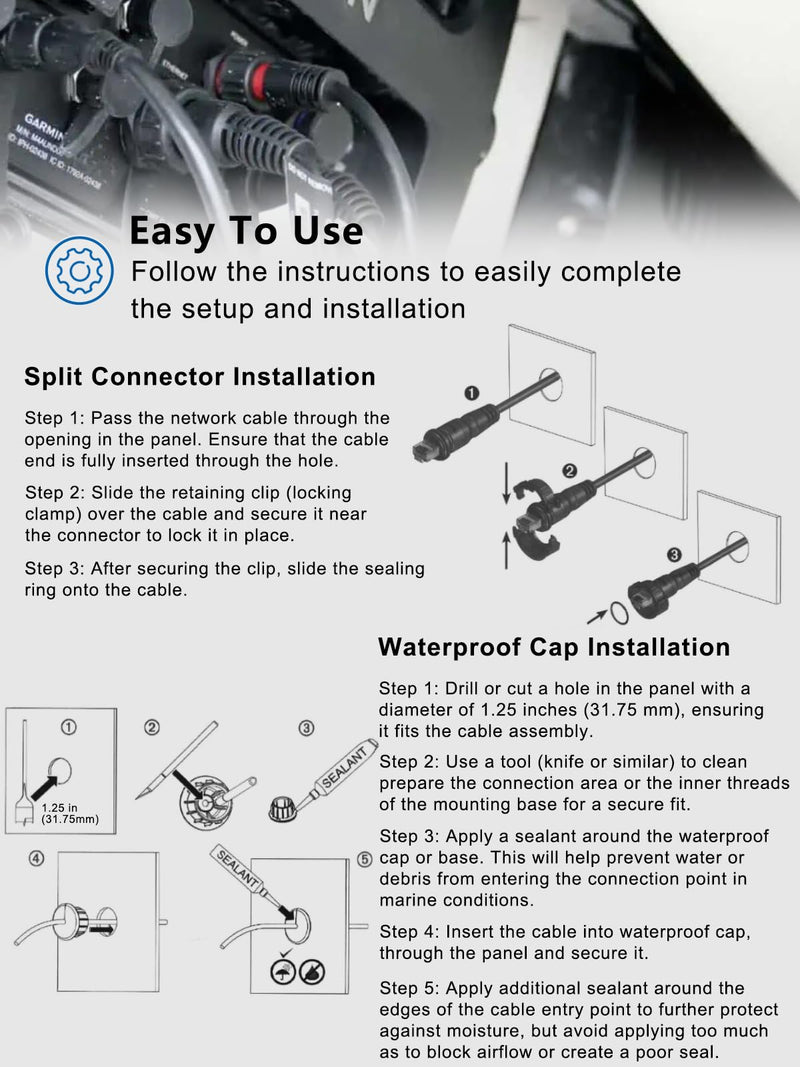 010-10550-00 Marine Network Cable,GMS 10 Cable 25 Feet with Split Connector and Waterproof Cap for Marine RJ45 Compatible with Garmin Navigation Screen Devices 25-Feet