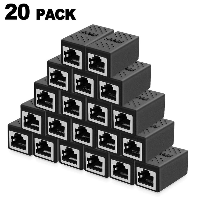 ZUZONG RJ45 Inline Coupler Ethernet Extender Cat7 Cat6 Cat5e Ethernet Coupler Female to Female(RJ45 Coupler Black 20 Pack) RJ45 20 pack