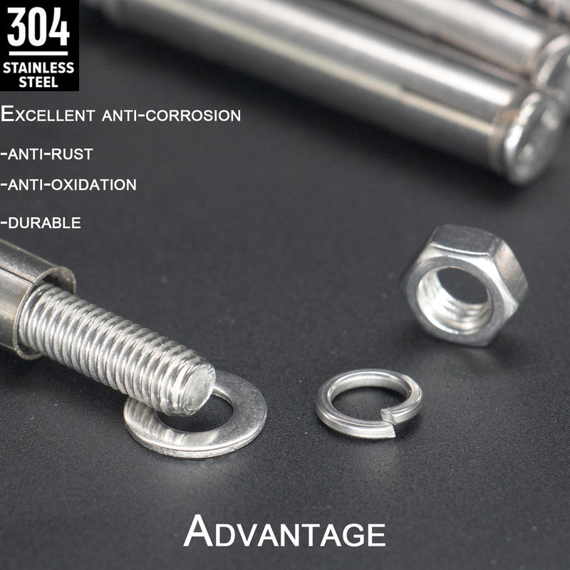 [Australia - AusPower] - 4 Pcs M8 x 80mm 304 Stainless Steel Hex Expansion Bolt, 304 Stainless Steel Expansion Screw Bolts Sleeve Anchoring Fastener Wall Concrete Brick Expansion Screw M8x80mm/4 Pcs 