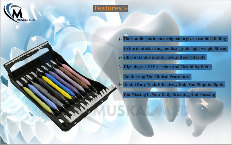[Australia - AusPower] - Silicone Handle Dental Composite Filling Restorative Instruments Kit 10pcs Tools Set with Cassette DN-2245 
