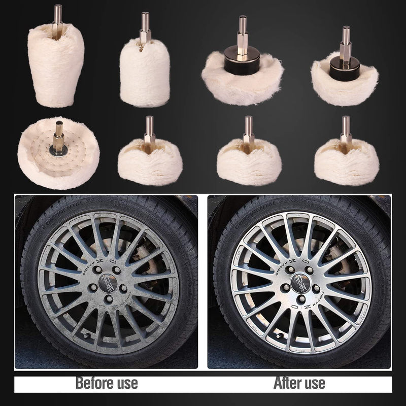 [Australia - AusPower] - Polishing Wheel for Drill, SPTA Buffing Wheel for Drill, 8Pcs Polishing Wheel Kit White Flannelette Polishing Mop Wheel Grinding Head with 1/4" Hex Shafts for Manifold/Aluminum/Stainless Steel/Chrome 