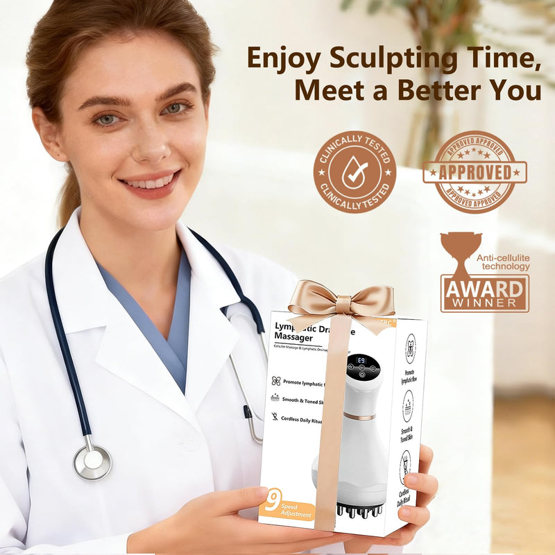 [Australia - AusPower] - Lymphatic Drainage Massager, Lymphatic Massager, Helps Reduce Stretch Marks & Cellulite, for Legs, Arms & Belly, Body Sculpting Machine with Microcurrent, Light, Heat & Vibration, White 