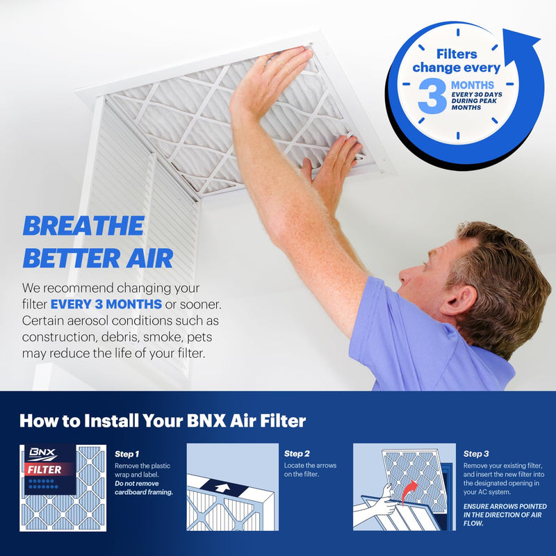 BNX TruFilter 15x20x1 Air Filter MERV 13 (4-Pack) - MADE IN USA - Electrostatic Pleated Air Conditioner HVAC AC Furnace Filters for Allergies, Pollen, Mold, Bacteria, Smoke, Allergen, MPR 1900 FPR 10
