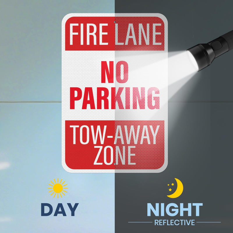 2 Pack No Parking Fire Lane Tow-Away Zone Sign 18 × 12 Inches High Reflective Weatherproof Aluminum Metal Safety Signage with Pre-Drilled Holes for Streets Roads Garages