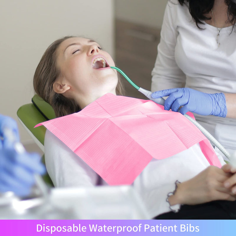 [Australia - AusPower] - Dental Bib Disposable Pink Polyback Towel Waterproof Patient Bibs 3 Ply Tattoo Paper Napkins for Dental Clinic, Tattoo Piercing, Feeding - Soft and Fluid Resistant - 13'' x 18" 