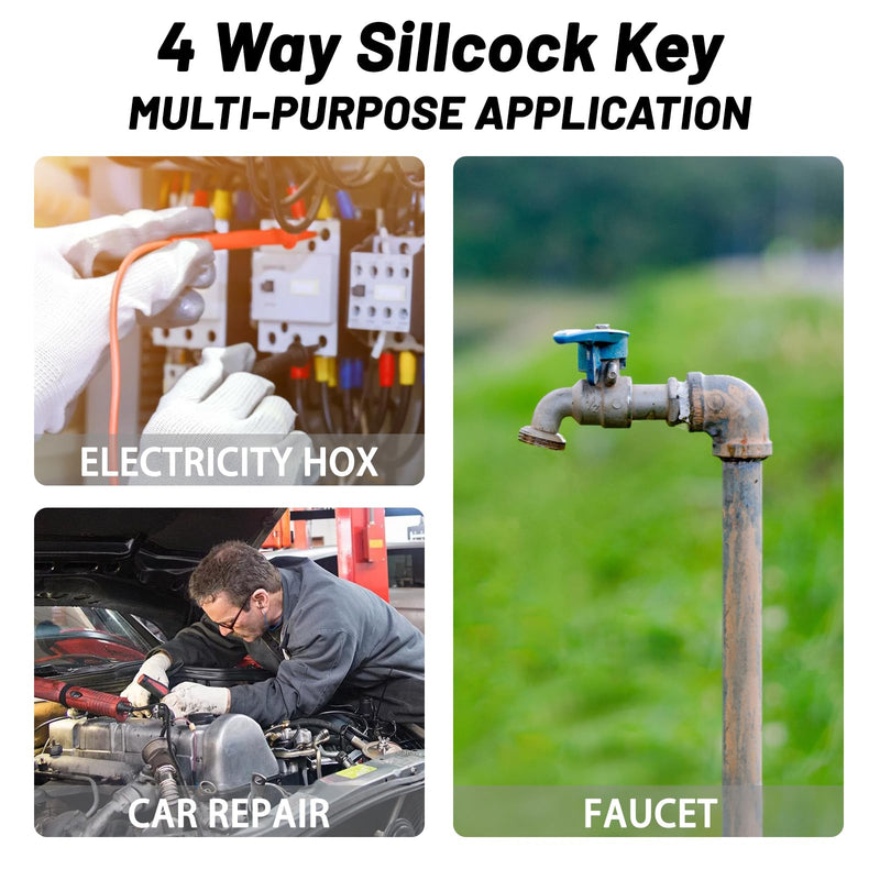 [Australia - AusPower] - 2pcs 4 Way Sillcock Key Set 1/4", 9/32", 5/16", 11/32 Steel Sillcock Water Key hose bib key for Valve Faucet Cabinet Opening Key and Spigots 2-pack 