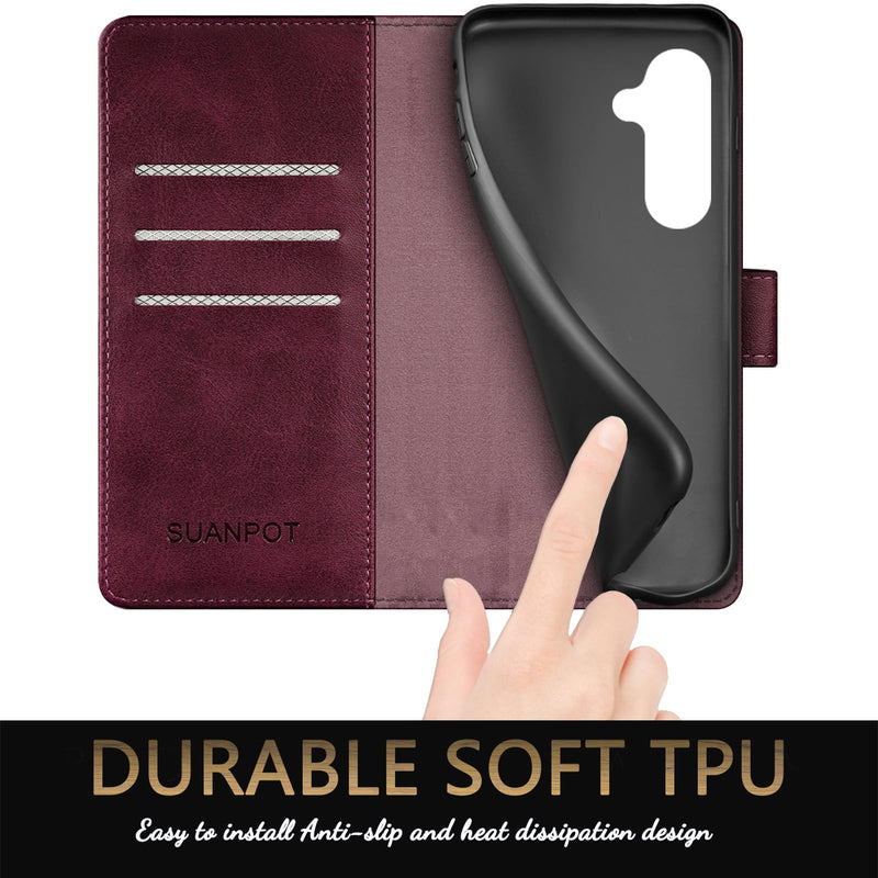 [Australia - AusPower] - SUANPOT for Samsung Galaxy S24 Plus/S24+ Wallet case with RFID Blocking Credit Card Holder,Flip Book PU Leather Protective Cover Women Men for Samsung S24Plus Phone case Wine Red 