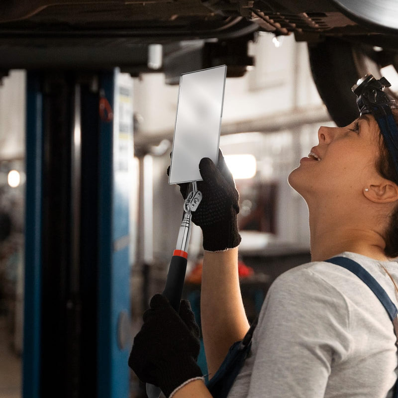 [Australia - AusPower] - Telescoping Inspection Mirror Rectangle Telescopic Mechanic Mirror Extendable Machine Tool Long Inspection Mirrors for Checking Vehicle Condition (30.71 Inch Mirror Stick) 