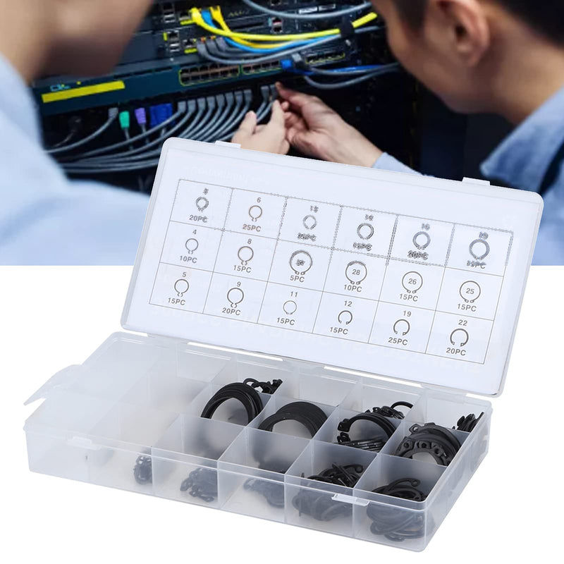 [Australia - AusPower] - CHICIRIS 300Pcs 2-32mm E Clip Snap Circlip Set, Metal Retaining Rings Kit with Case, Suitable for Bearing Retention, Gears, Pulleys 