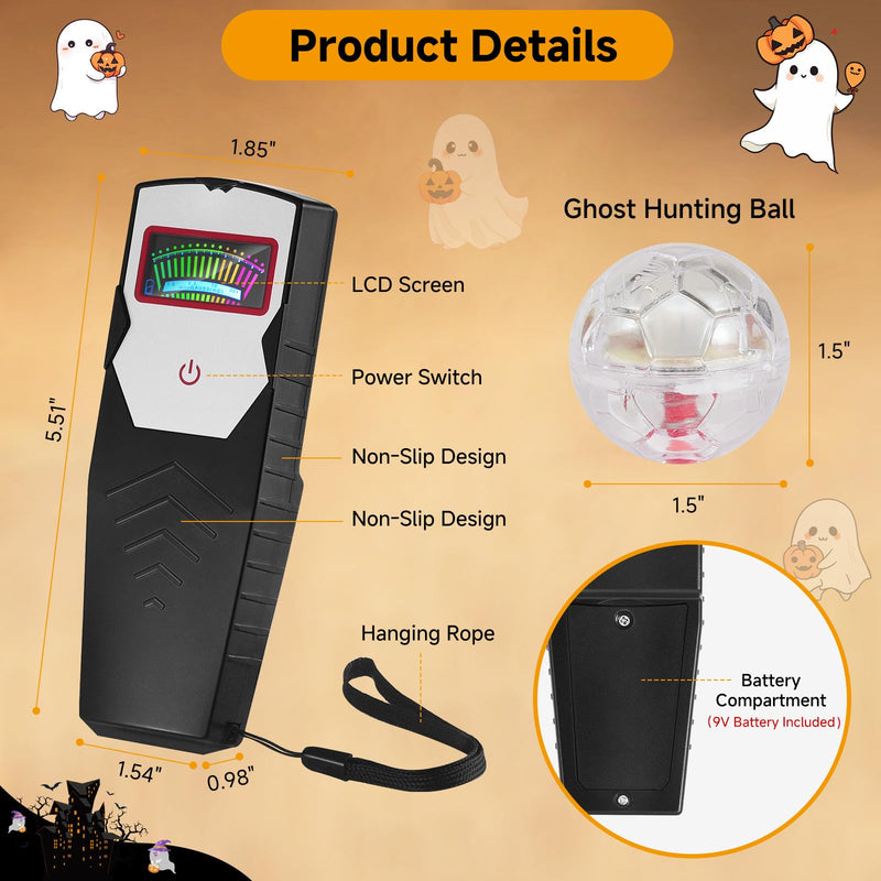 [Australia - AusPower] - Ghost Hunting Equipment Tester with 4 Cat Balls, Hand-held Digital LCD Paranormal Investigation Instrument for Home, Office & Outdoor Spirit Inspections Ideal for Gifts Kit 