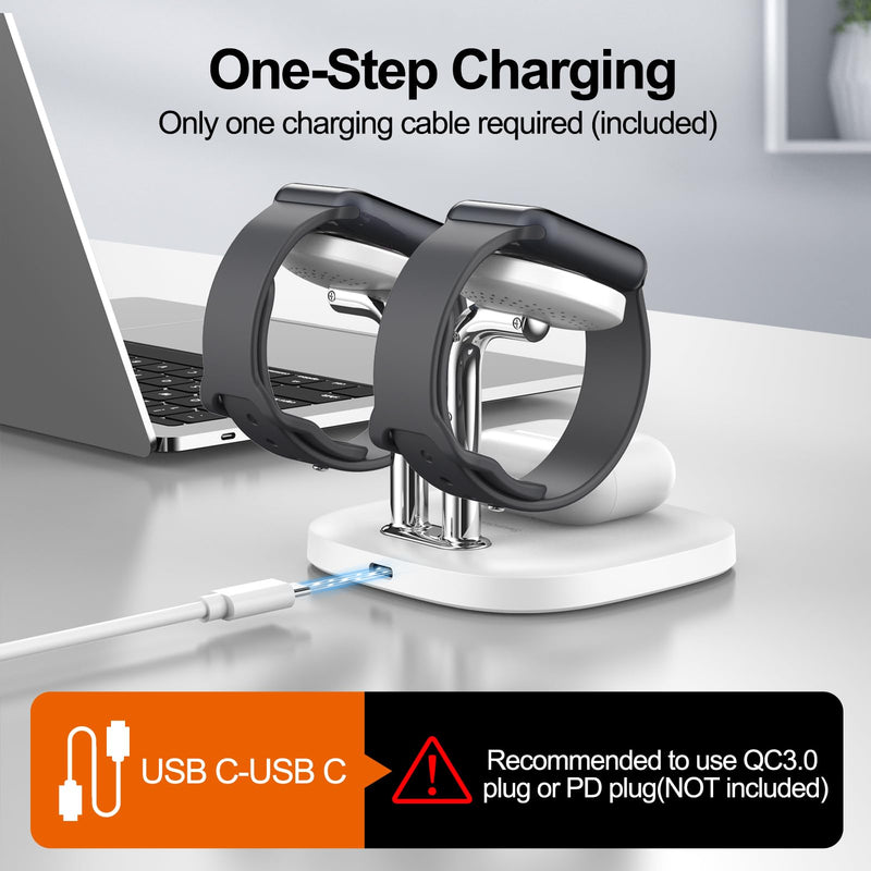 [Australia - AusPower] - Dual Watch Charger Stand for Apple Watch, 3 in 1 Wireless Charging Station Stand Compatible with Apple Watch Ultra 2/9/8/7/6/5/3/2/SE, Wireless Charger Dock for Airpods Pro 2/3/2 (White) White 