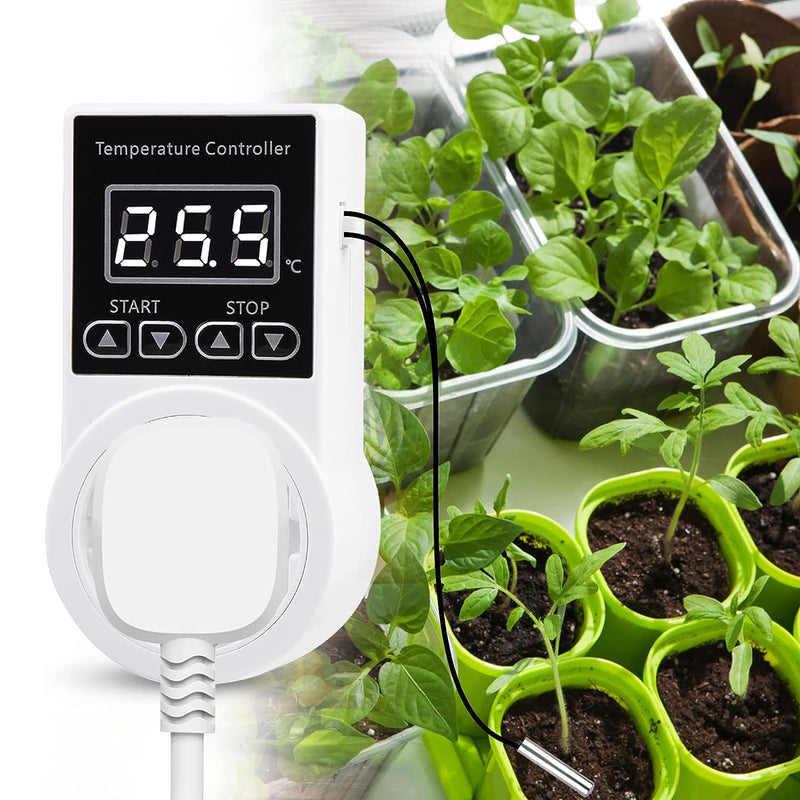 [Australia - AusPower] - Digital Thermostat Plug Socket, LCD Screen Temperature Controller US Plug with Water Proof Sensor Probe, Heating Cooling Temperature Switch Outlet for Reptile Greenhouse Terrarium Home 