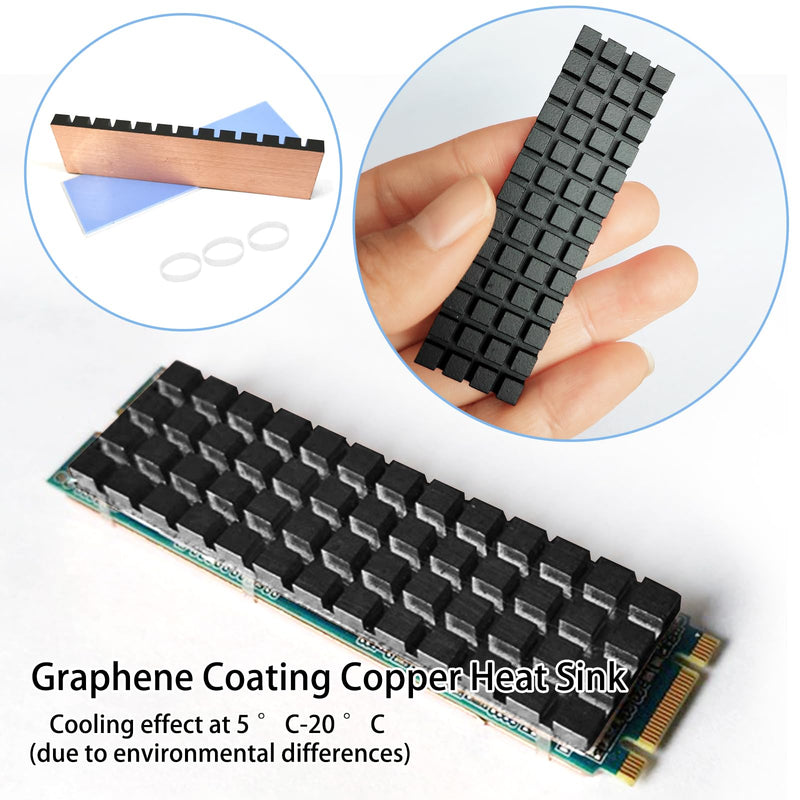M.2 Heatsink 70×20×4mm Copper with Graphene Coating 2280 SSD | M.2 heatsink pure copper with graphene coating with silicone-based thermal pad for cooling 2280 SSD NVME laptops Épaisseur 4mm