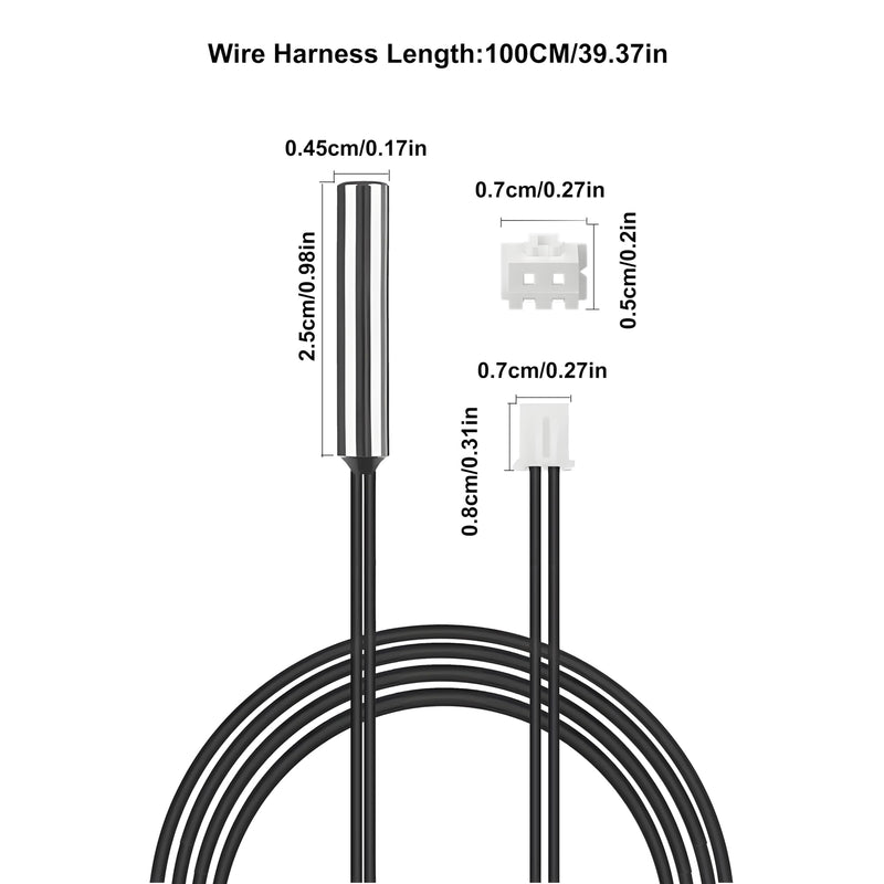 [Australia - AusPower] - 10K Temperature Sensor Probe, 3950 NTC Thermistor Accuracy 1% 5pcs 1 Meter, Waterproof Stainless Steel Temp Probe, Digital Temperature Extension Cable for Refrigerator, Aquarium, Water Dispenser Parts 