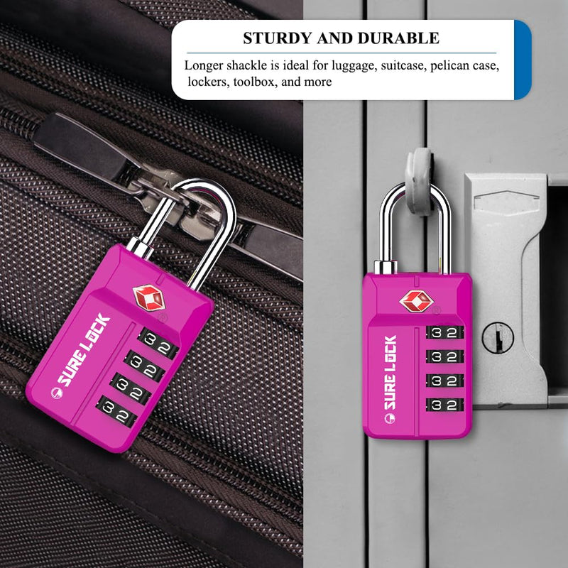 [Australia - AusPower] - TSA Approved Travel Luggage Locks, Open Alert Combination Lock for School Office & Gym Locker,Toolbox, Pelican Case,Easy Read Dials- 1, 2 & 4 Pack PINK 1 PACK 