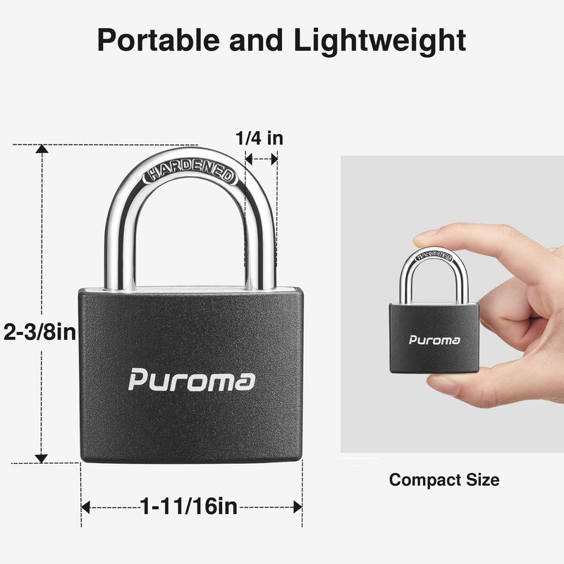 [Australia - AusPower] - Puroma Lock Keyed Padlock, 2 Pack Aluminum Locks with 3 Keys Alike, 1.1 Inch Locker Lock 43mm Small Padlocks for Gate, Fence, Shed, Toolbox, School Gym Locker (Black) Black 
