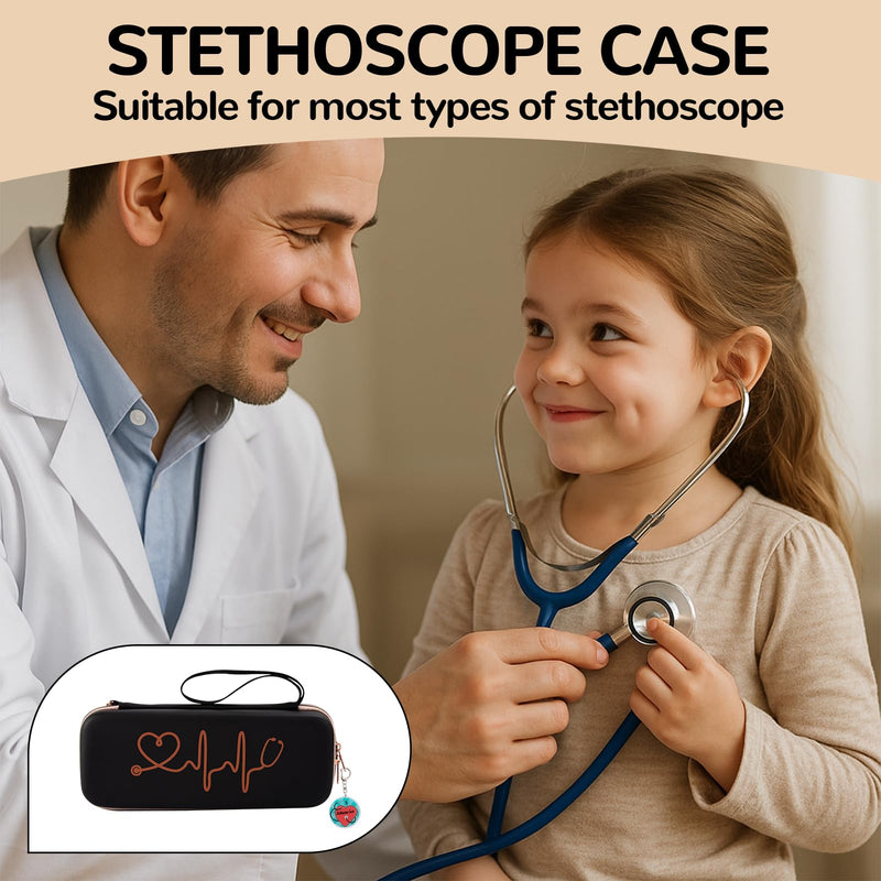[Australia - AusPower] - Hard Stethoscope Case, Stethescope Case, Stethoscope Bag with 1 Pcs Label, Nursing Kit, Stethascope Case, Nurse Accessories for Work with Extra Mesh Pockets for Small Accessories, Black 