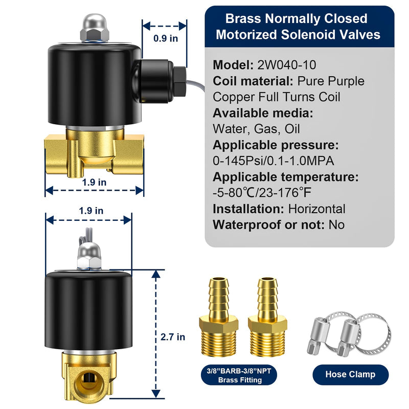 [Australia - AusPower] - TAILONZ PNEUMATIC 3/8 Inch NPT DC12V Brass Electric Solenoid Valve 2W040-10 Normally Closed Water, Air, Diesel 3/8" 