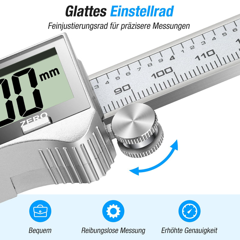Ueznirn Digital Vernier Caliper with Large LCD Screen 150 mm | Digital calliper with splash protection and dust protection, calliper with spare battery and storage box 150mm-Silvery