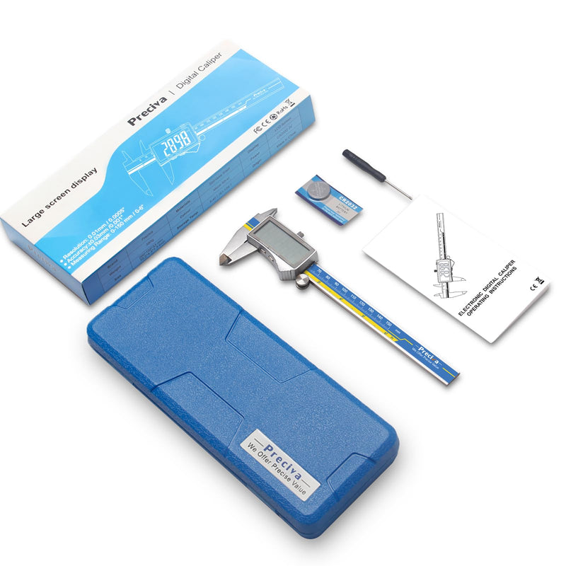 [Australia - AusPower] - Preciva Digital Caliper, Stainless Steel Vernier Caliper Digital, Micrometer Calipers with Large LCD Screen, Auto-Off Feature, Inch Millimet Conversion, 6 Inch Caliper Tools for DIY/Household cr2032 