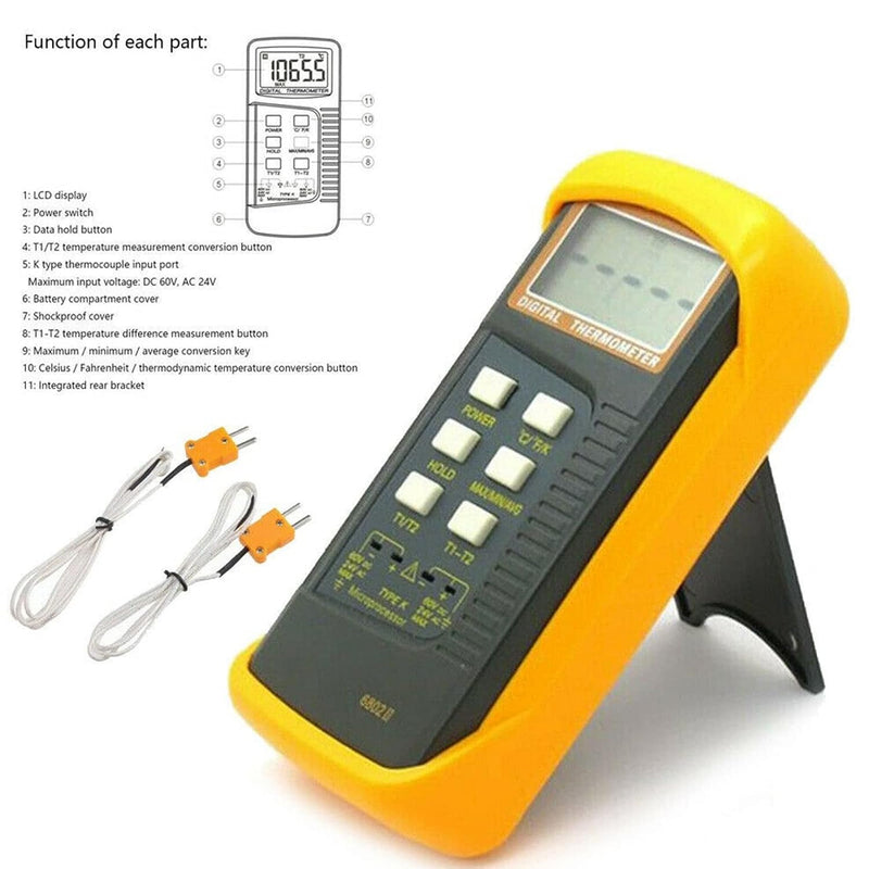 [Australia - AusPower] - K Type Thermocouple Thermometer(-50~1300°C) Digital Dual Channel, 2 Thermometer Pipe Clamp 2 Thermocouple Sensor Probes, Pipe Temperature Clamp Thermocouple High Accuracy Readings 