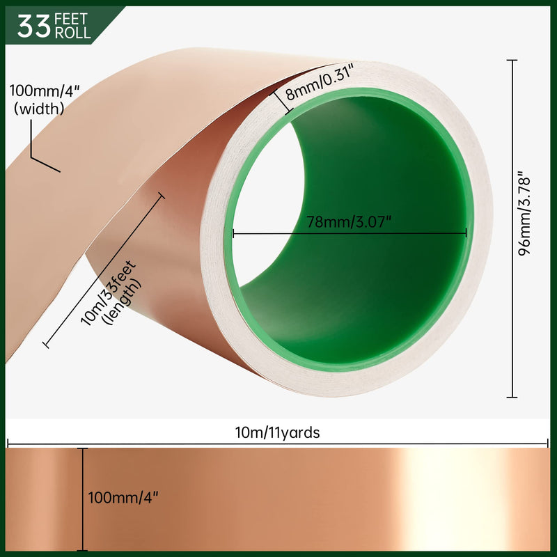 [Australia - AusPower] - Copper Foil Tape [4 inch x 33ft] with Double-Sided Conductive Adhesive for Guitar, Electrical Repairs, Crafts, Garden, Soldering, Grounding, EMI Shielding, Paper Circuits, Stained Glass 4inch x 33ft 