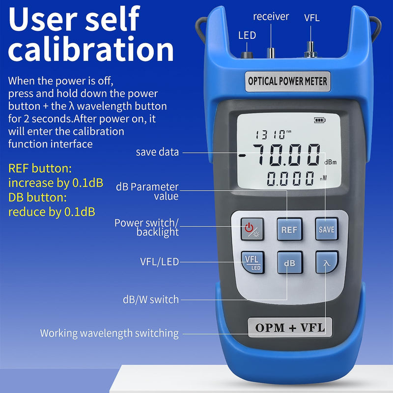 [Australia - AusPower] - Rechargeable Optical Power Meter A-C710B (-70~+10dBm) Fiber Optic Tester, Optical Power 15 All-in-one Machine, Suitable for SC/FC/ST/LC 2.5mm/1.25mm Interface, with 1 9/125um FC-LC Adapter A-C710B-VFL15KM 