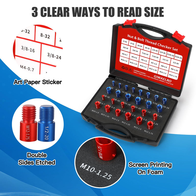 [Australia - AusPower] - Nut and Bolt Thread Checker - 26 PCS Nut and Bolt Gauges Individually Housed in Case (14 Inch & 12 Metric) Specially Suitable for Size Check on Tricky and Narrow Area 26 Gauges - 14 Inch & 12 Metric 