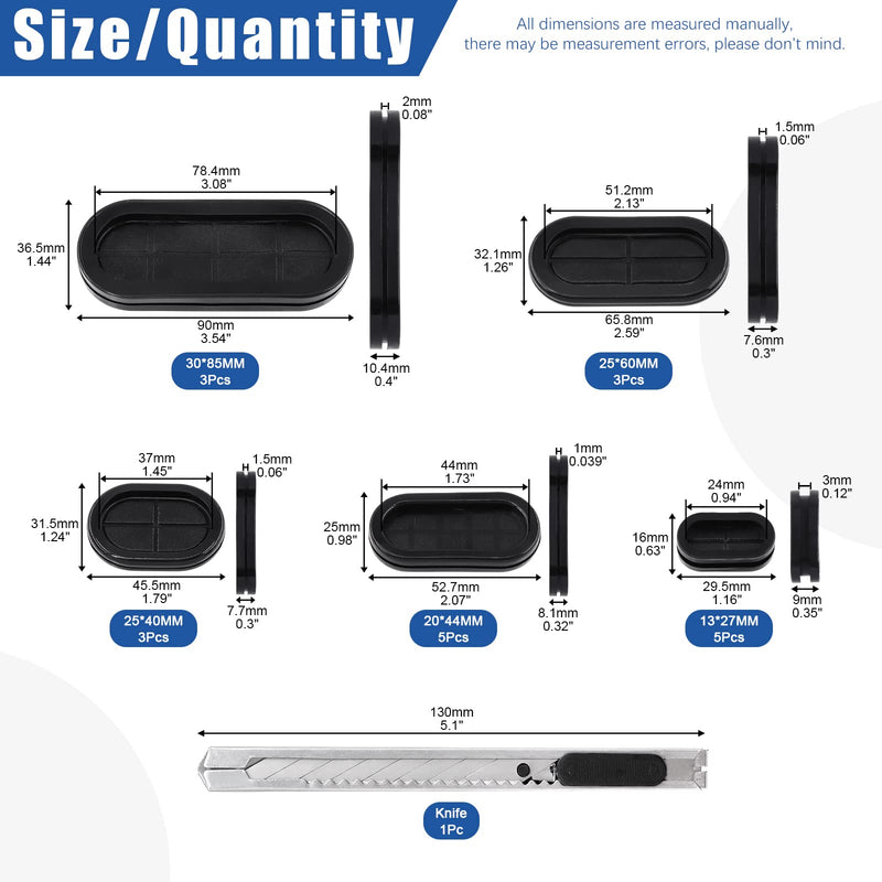 [Australia - AusPower] - Glarks 20Pcs Oval Closed Rubber Grommet Assortment, 5 Size Double Sided Rubber Grommets Firewall Hole Plug Set Electrical Wire Gasket with 1Pc Retractable Knife for Wire, Plug, Automotive, Plumbing 20Pcs Oval Rubber Grommet 