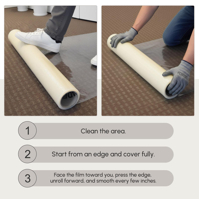 Amylove 15.7 Inch X 100 ft Carpet Protection Film Self Adhesive, Heavy Duty Plastic Carpet Protector for Stairs Rugs Hallways High Traffic Areas, Floor Covering for Moving Renovation (Clear) Clear