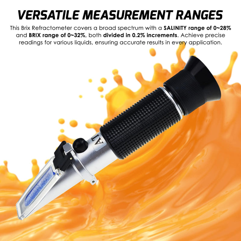 [Australia - AusPower] - Range 0-32% Brix Refractometer with ATC, Brix Meter for High-Concentrated Sugar Solution Content Test Tool 0.2% Division, Refractometer Check Growing Plants Ripeness for Making Juice, Brandy, Beer 0 - 32% Brix 