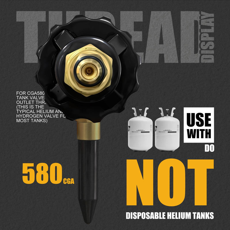 Helium Tank Regulator 0-3000 PSI Gauge and CGA580 Tank Valve for Balloons with Foil Balloon Inflator Adapter