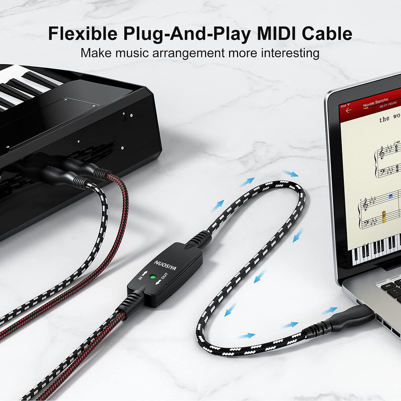 USB to MIDI Cable 6.5Ft, MIDI Interface Adapter,MIDI to USB Cable Converter for Music Keyboard Piano to PC Mac Laptop Windows Android Black,White