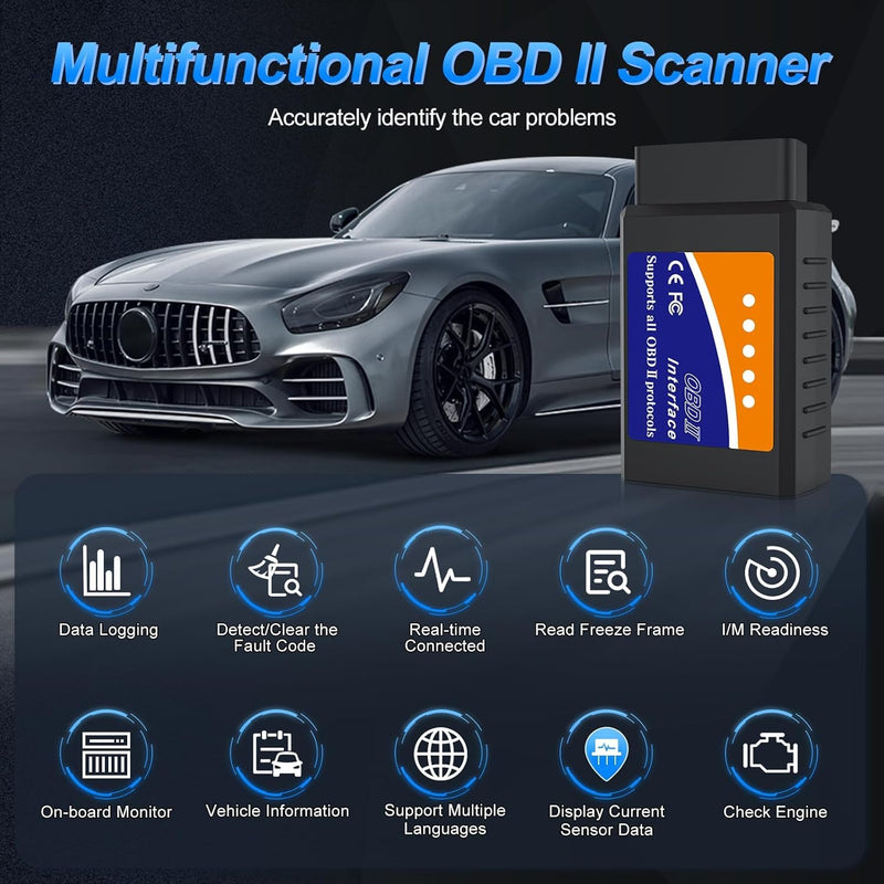 [Australia - AusPower] - Digital Multimeter，OBD2 Scanner Bluetooth，Voltmeter Continuity Ohm Volt Amp DC AC Current Resistance Diodes 2000 Counts Electrical Test Meter with Leads Backlight LCD Display 