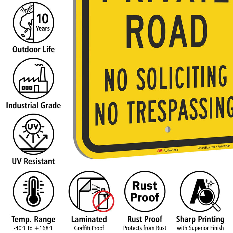 SmartSign - K-9160-EG-12x18 "Dead End - Private Road, No Soliciting, No Trespassing" Sign | 12" x 18" 3M Engineer Grade Reflective Aluminum
