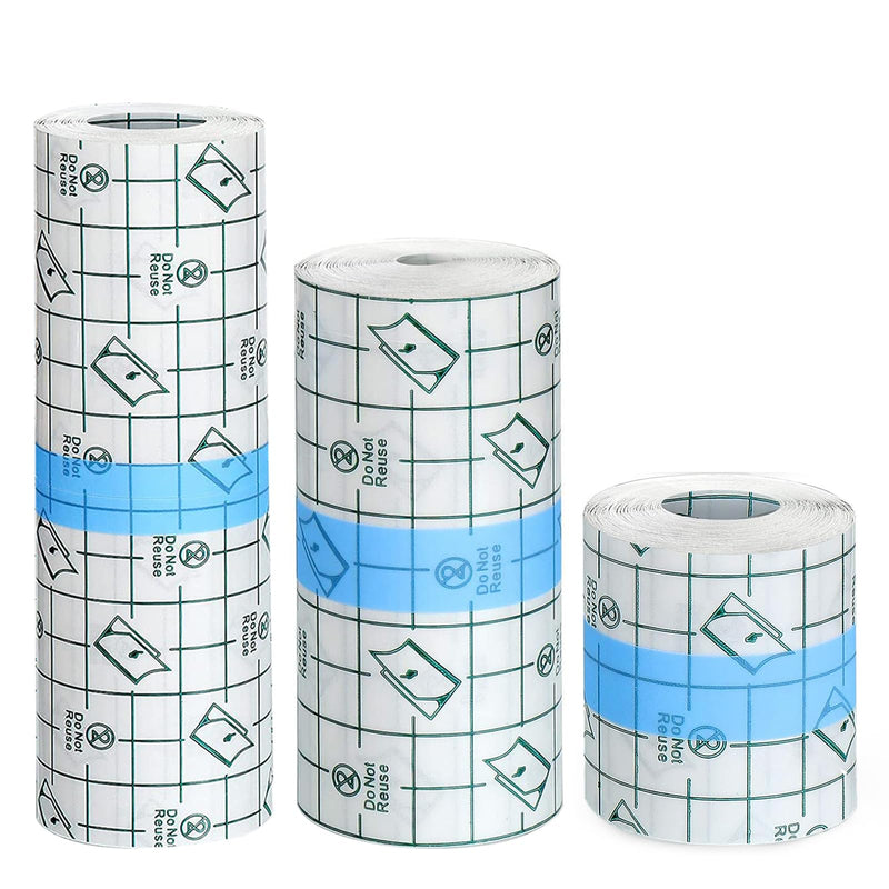 3 Rolls Transparent Stretch Adhesive Bandage, Waterproof Clear Film Dressing Bandages, Waterproof Bandages Post Surgical Shower Shield Dressing Tape for Tattoos Swimming (2 Inch, 4 Inch, 6 Inch)