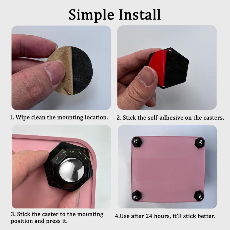 [Australia - AusPower] - Self Adhesive Caster Wheels for Small Furniture, 360°Rotation Mini Caster Wheels for Appliances Storage Bins (4 PCS, Black) Drcoevo 4 Black 1 Big Ball Bearings 