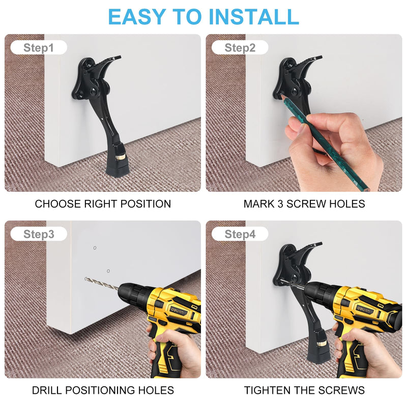 [Australia - AusPower] - Black Kick Down Door Stoppers for Bottom of Door, Heavy Duty Kickdown Door Stop, Adjustable Door Stoppers, One Touch Kick Down Stopper (4 Inch x 1 Pack) Black 4 inch x 1pack 