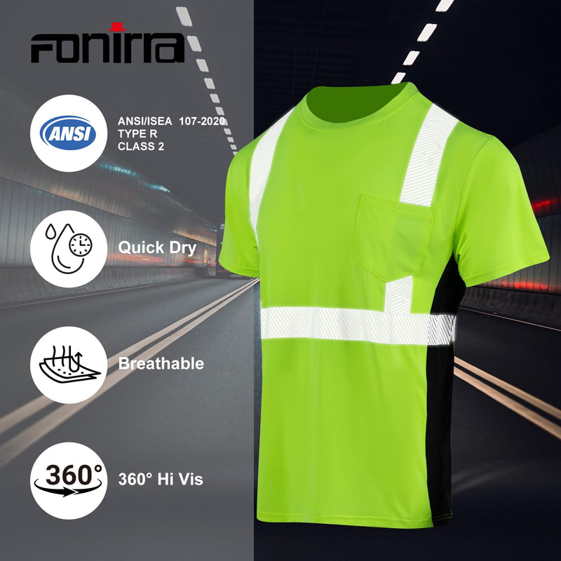 FONIRRA Hi Vis T Shirt Cooling Quick Dry Class 2 Safety Reflective High Visibility Short Sleeves Work Shirt for Men