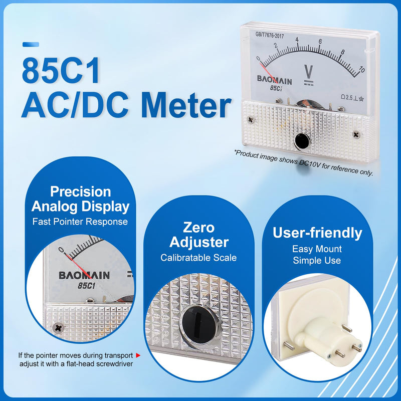 [Australia - AusPower] - Baomain Analog Voltmeter 85C1 DC 0-500V Rectangle Analog Volt Panel Meter Gauge 