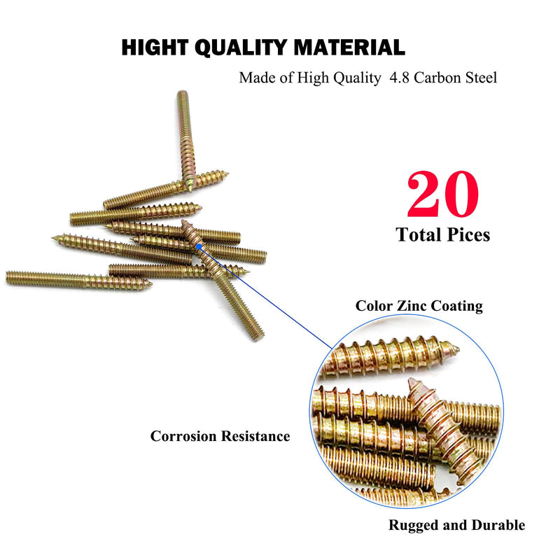 [Australia - AusPower] - 20 Pack M4 x 40 Hanger Bolts 40mm(1.57") Double Headed Bolts 4mm(0.16") Wood Dowel Screw Self-Tapping Screw Hanger Bolts for Furniture Screws Double Screw Threaded Rods Bolt 40mm Length M4X40-20P 