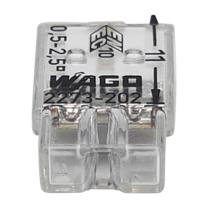 Wago 2273-202 Compact Connection Box Terminals, Diameter 0.5–2.5 mm, Pack of 30, 2-Pole, Transparent/White | Push-in terminal for solid conductors up to 24 A, Transparent/White, 450 V rated voltage, 30-piece set for electrical installations