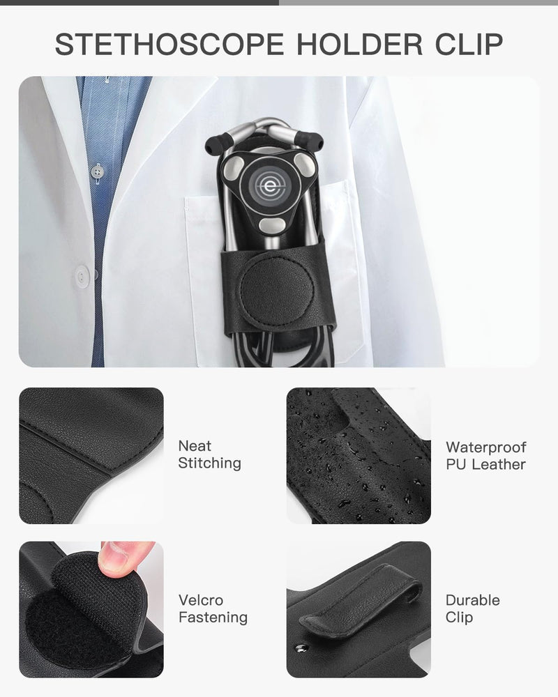 [Australia - AusPower] - Stethoscope Holder Clip for EKO CORE 500™ – Lightweight PU Leather Hip Holder Clip for Physicians, Nurses, EMTs, and Medical Students 
