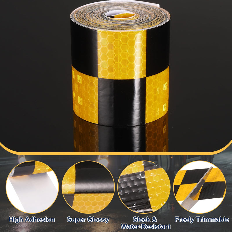 PATIKIL Reflective Tape, (16.4 ft x 1.97 Inch,Yellow, Black) (1Set) Night Safety Sticker Adhesive Waterproof Warning Outdoor with Black Scraper, Suit for - Trailer/Trucks/Bike Yellow, Black 16.4 Ft x 1.97 Inch