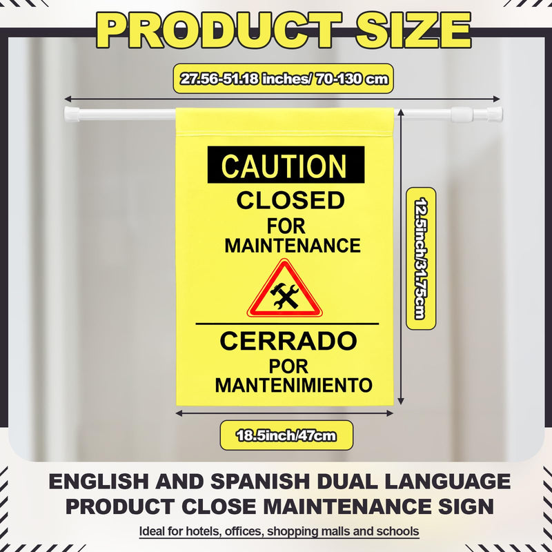 Fanfanwin 2 Pack Restroom Closed for Maintenance Sign with English & Spanish Doorway Barricade Sign with Adjustable Pole Yellow Hanging Doorway Safety Banner for Janitorial Use, Facility Maintenance
