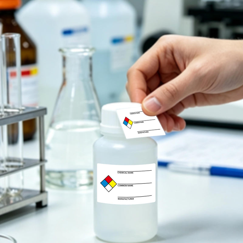 SDS Stickers/MSDS Stickers for Chemical Safety Data 2x3 Inch-Holographic Film Common Chemical Identifier HMIG Write in Labels GHS Secondary Container Labels 250pcs